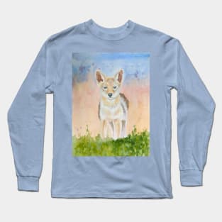 Cute Coyote Pup Watercolor Wildlife Long Sleeve T-Shirt